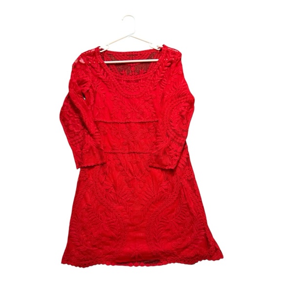 EXPRESS Red Lace Overlay Long Sleeve Bodycon Mini Dress - Picture 4 of 7